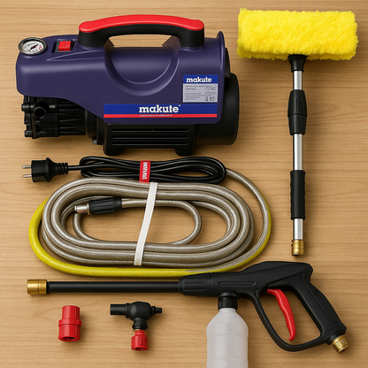 Makute HWP121 Pressure Washer Kit with Solar Cleaning Brush & Solar Shine Liquid | Complete Solar Panel Cleaning Package